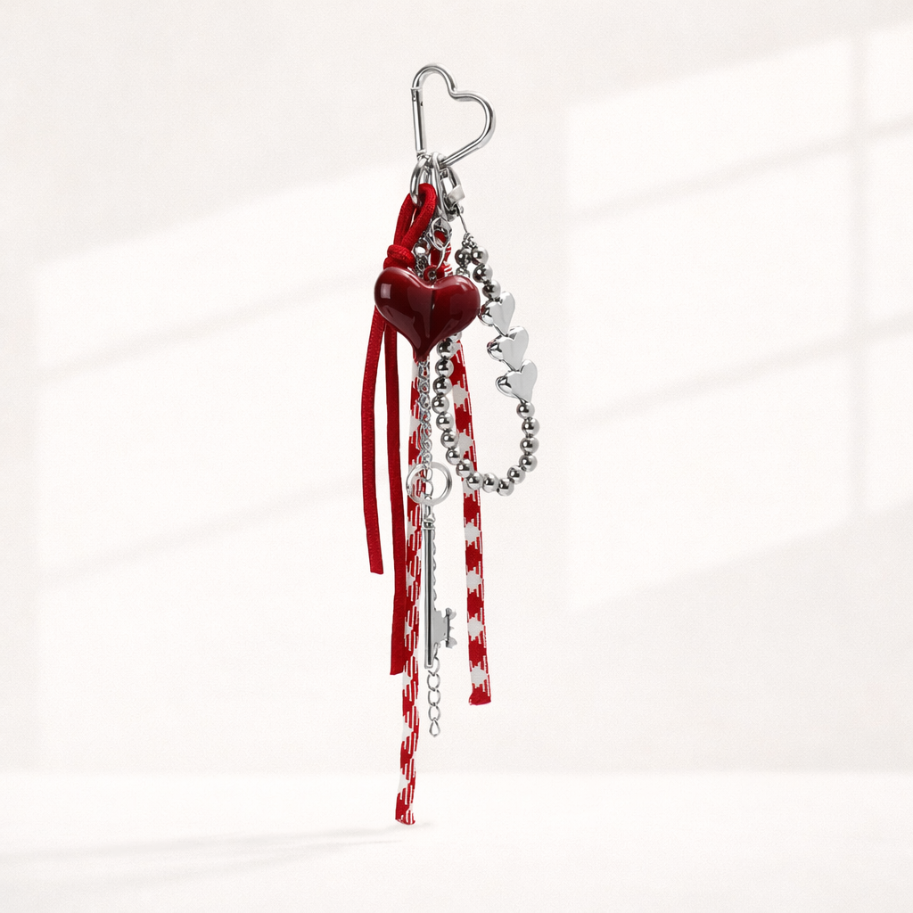 Red Heart Ribbon Keychain