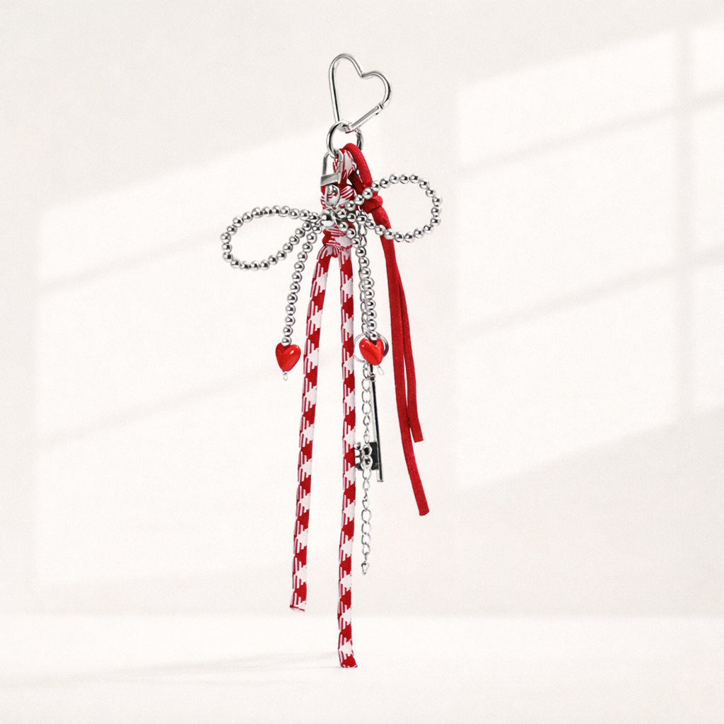 Beaded Bow Heart Keychain
