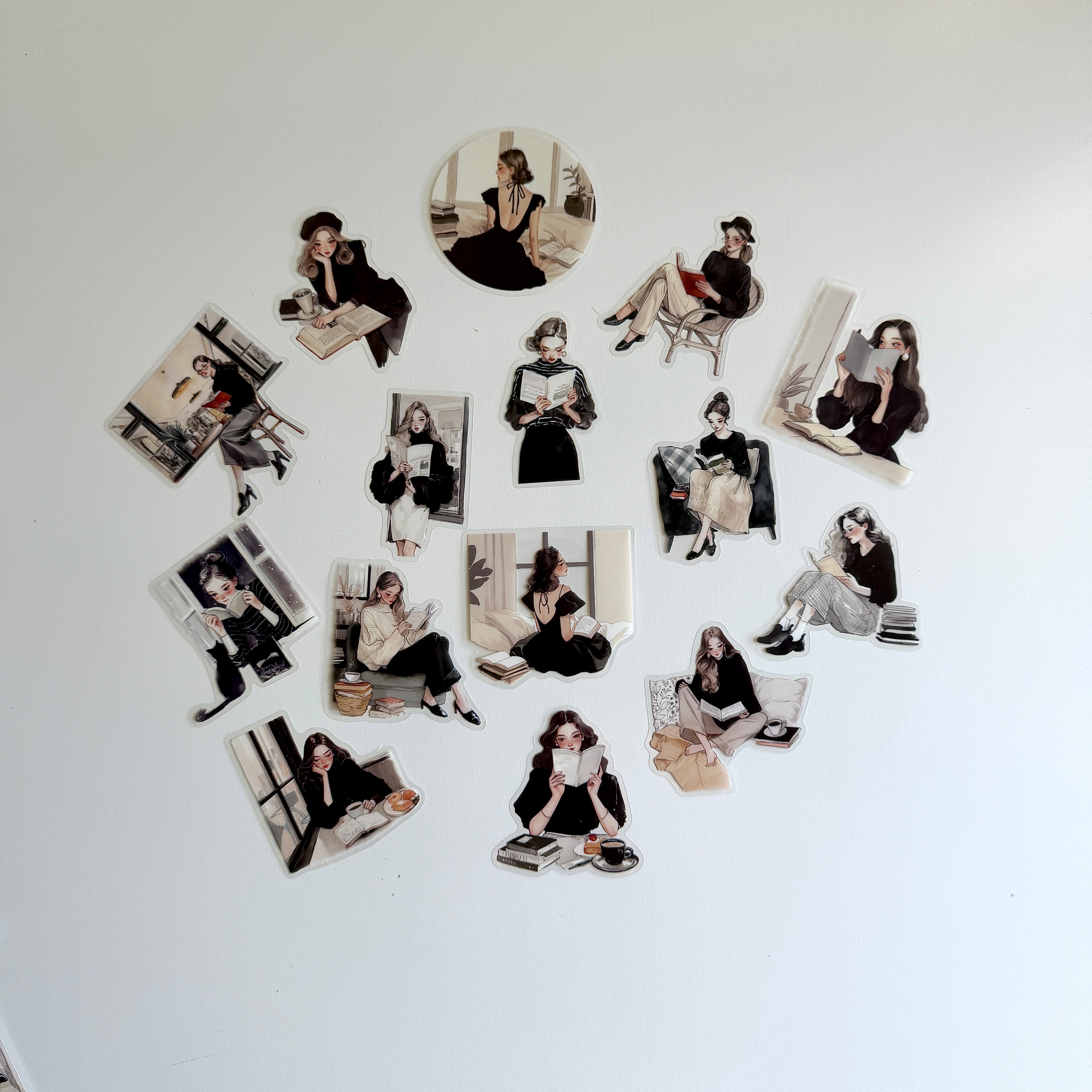 Bookish Girl Sticker Set – Black (30 pcs)