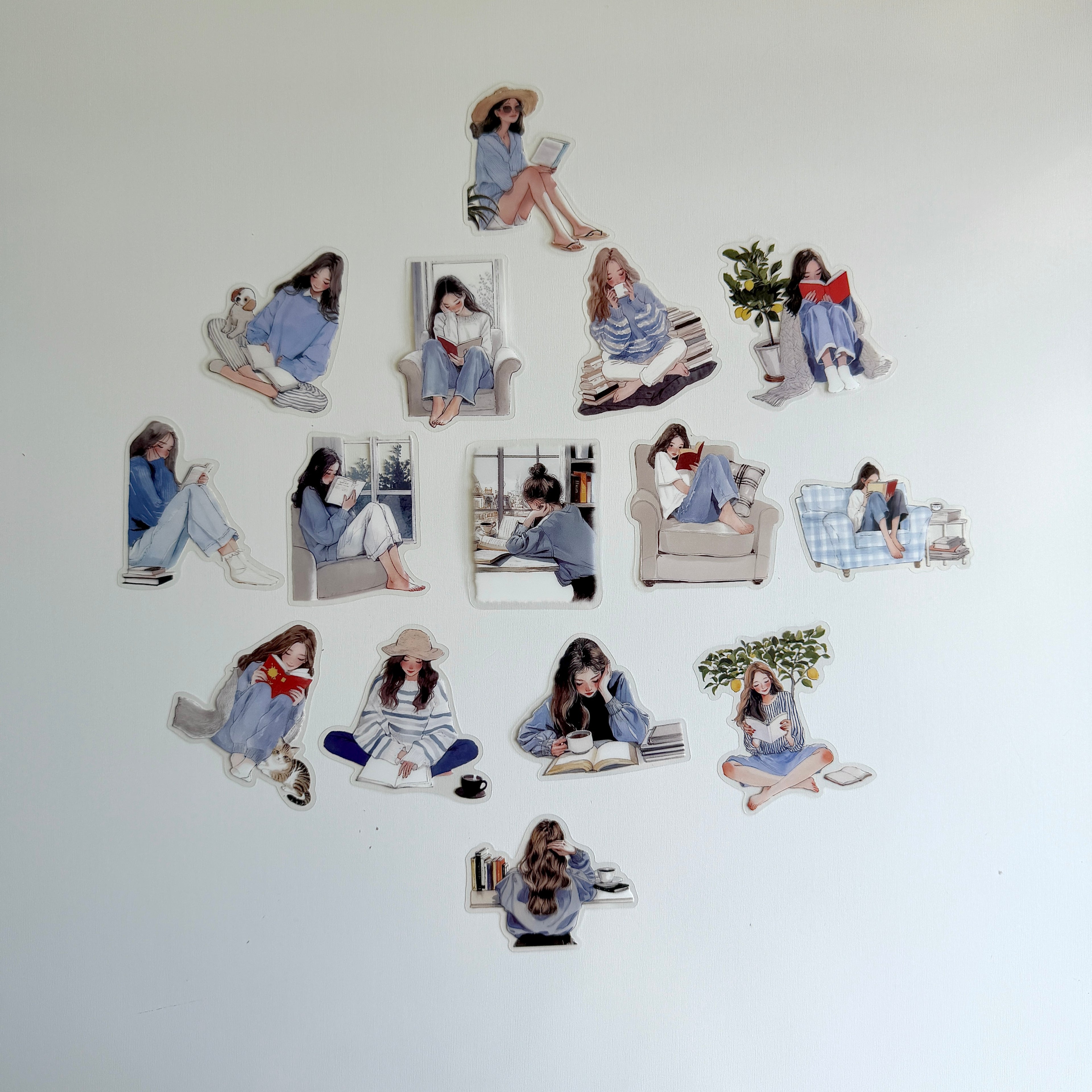 Bookish Girl Sticker Set – Blue (30 pcs)