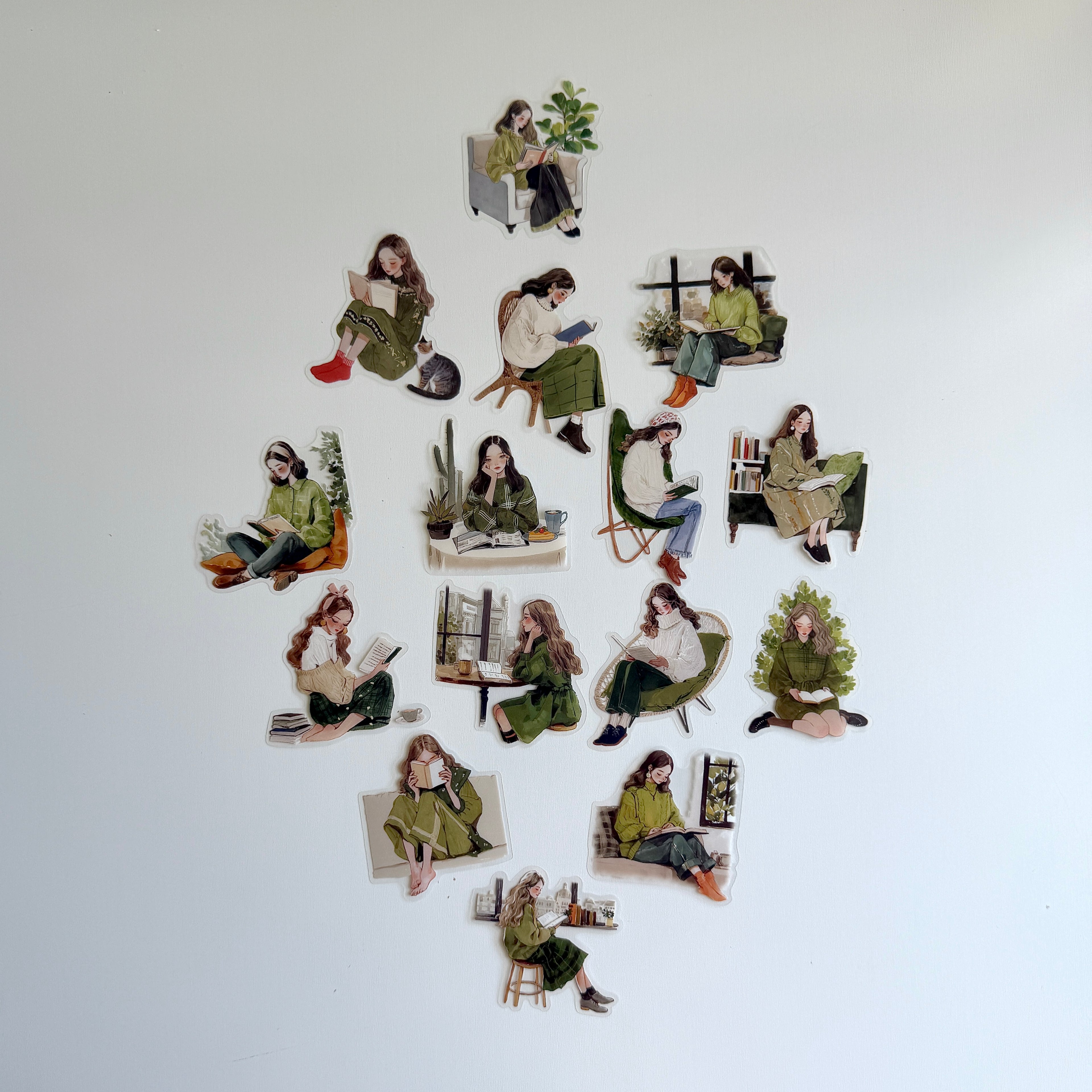 Bookish Girl Sticker Set – Green (30 pcs)